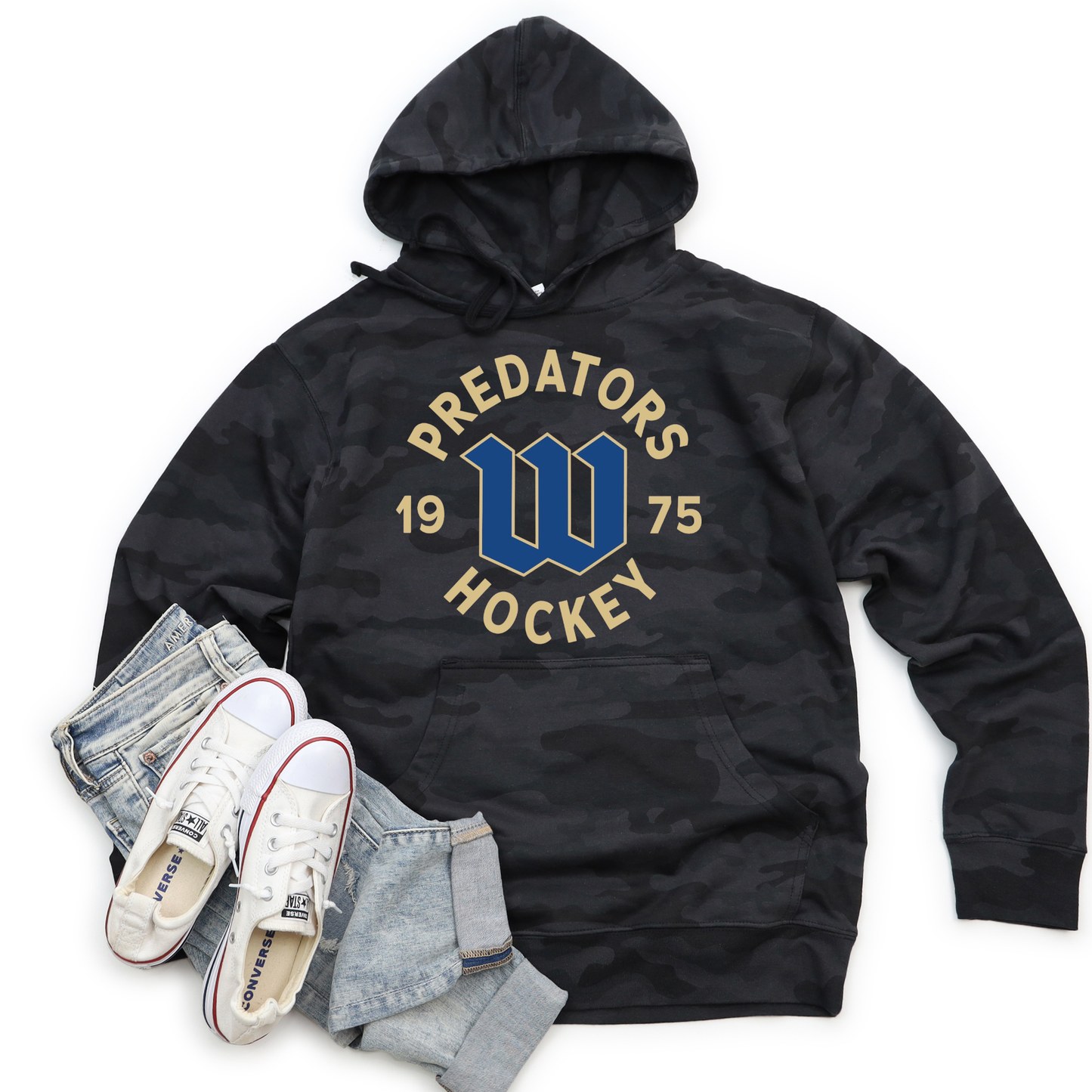 Woodbury Predators Hoodie Sweatshirt - Youth - Full Design - Black Camo