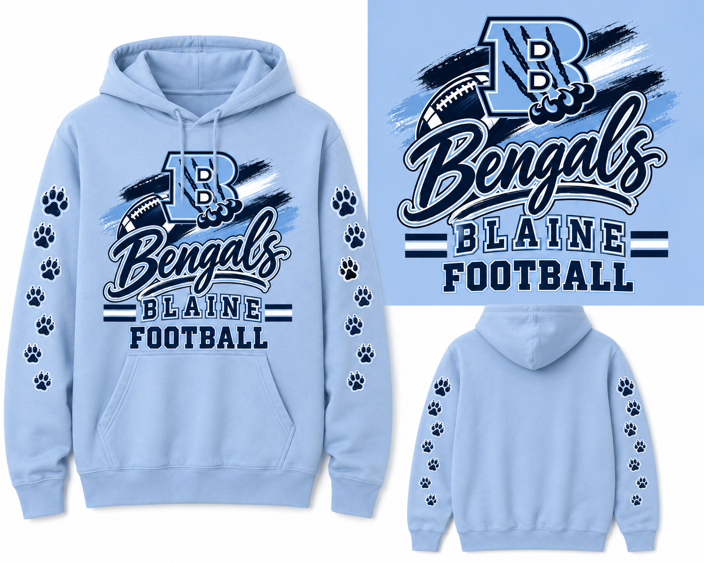 Blaine Bengals Hoodie or Crew w/Optional Sleeve Design