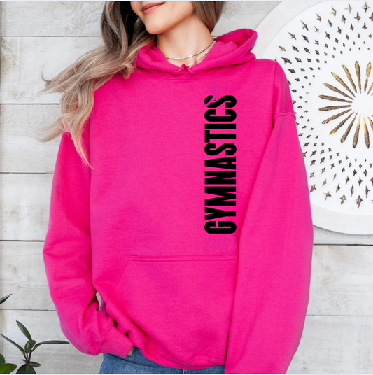 Perpetual Motion Gymnastics - Black on Pink - Adult Hoodie or Crew NEW 2025!