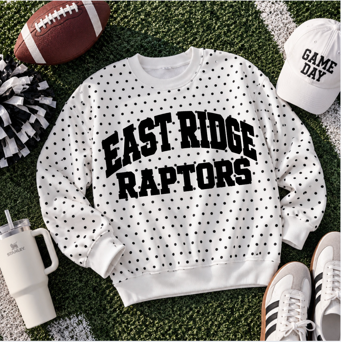 Polka-Dot Spirit Sweatshirt - East Ridge Raptors Black Design - Cheer Order