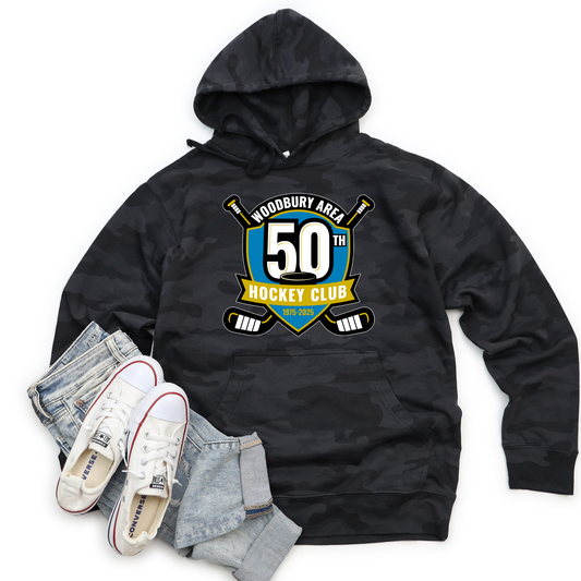 Woodbury 50th Anniversary Hoodie Sweatshirt - Adult - Full Design - Black Camo