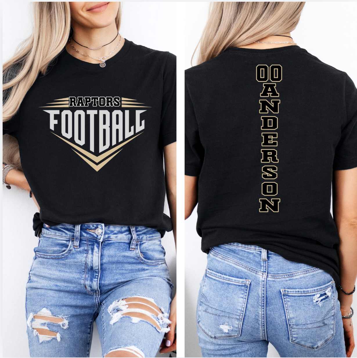 Custom Football Tee 3 w/Back Option