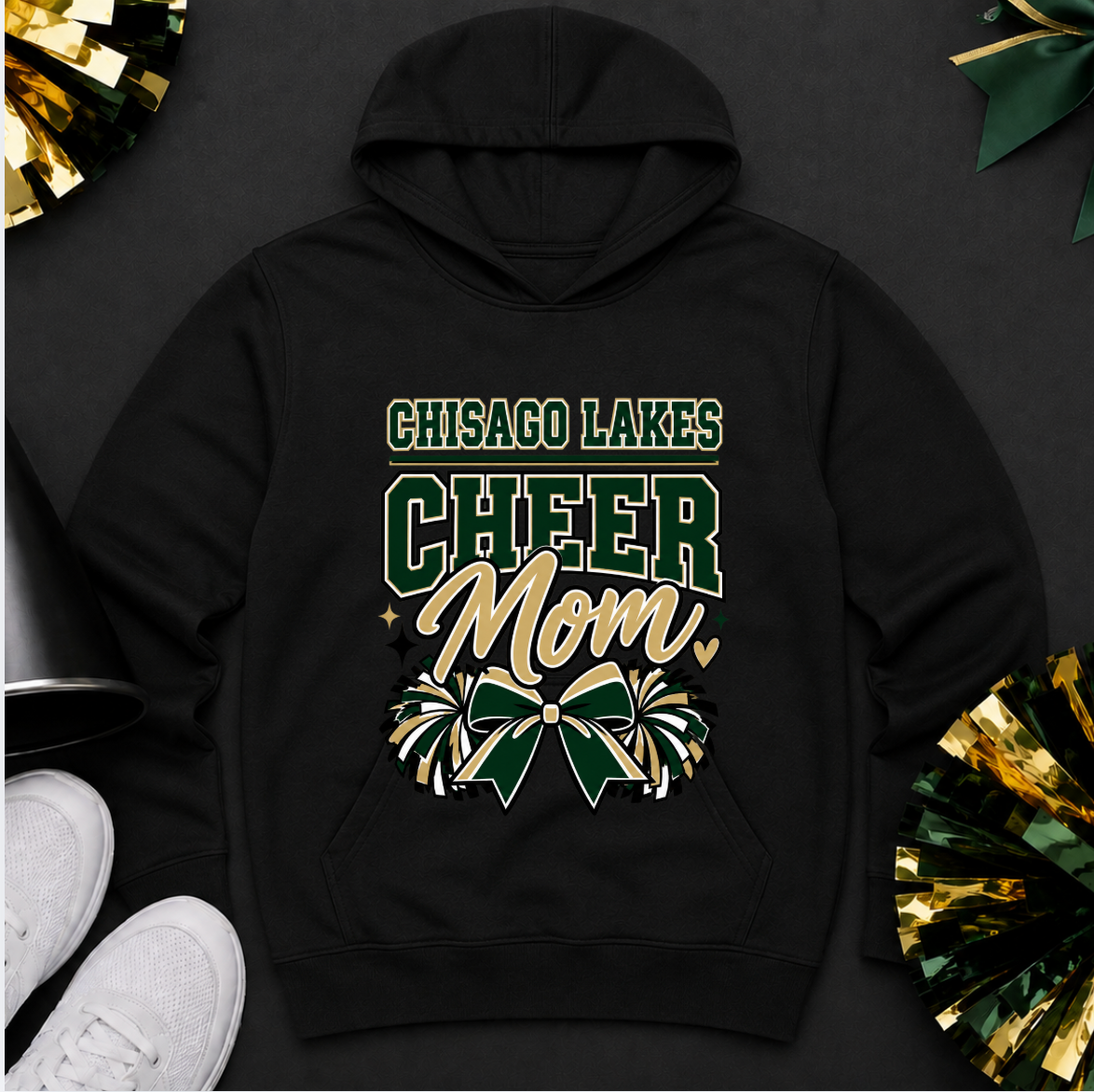 Chisago Lakes Cheer Mom Hoodie w/Optional Sleeve Design